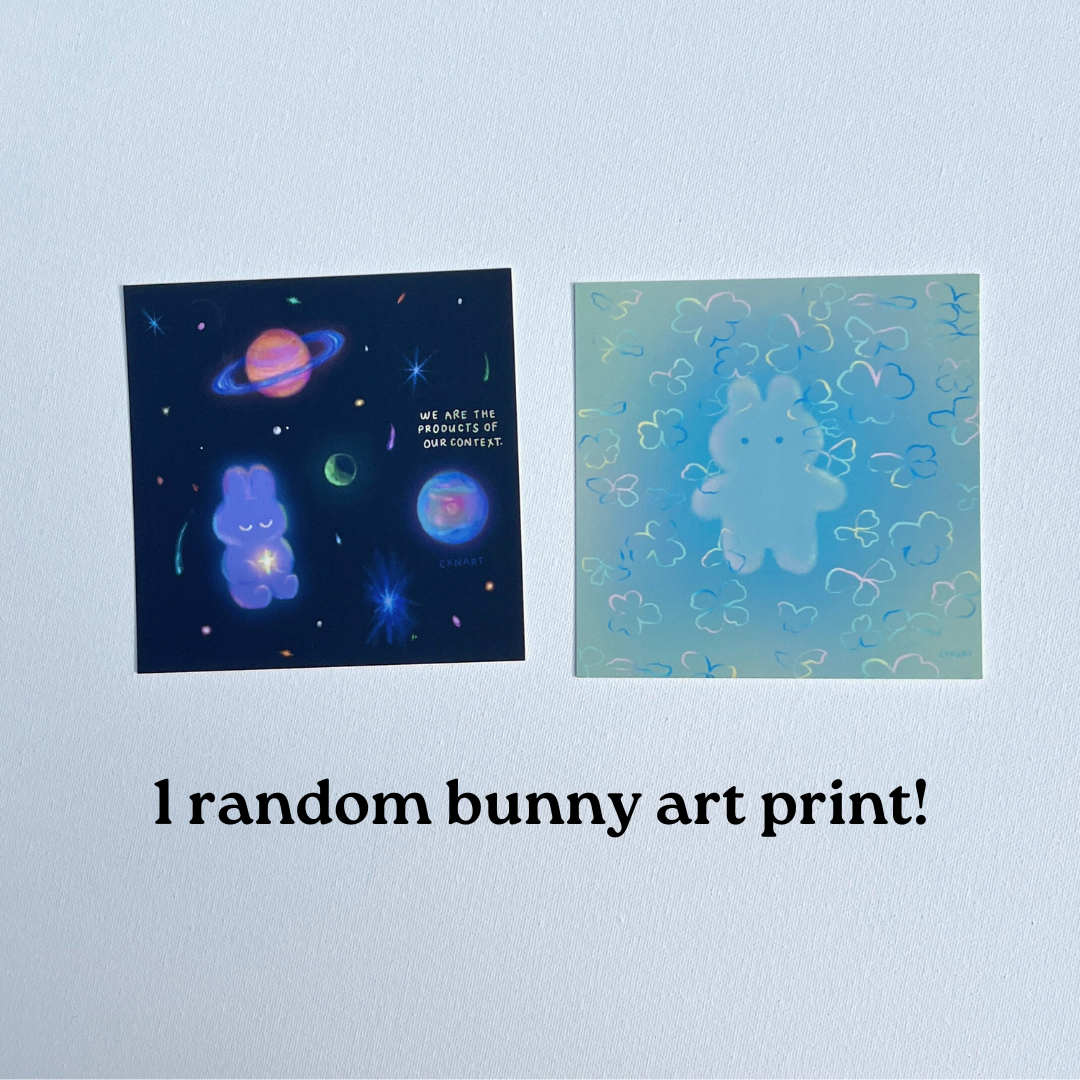 bunny stationery bundle: stickers, bookmark, art print, sticky note pad