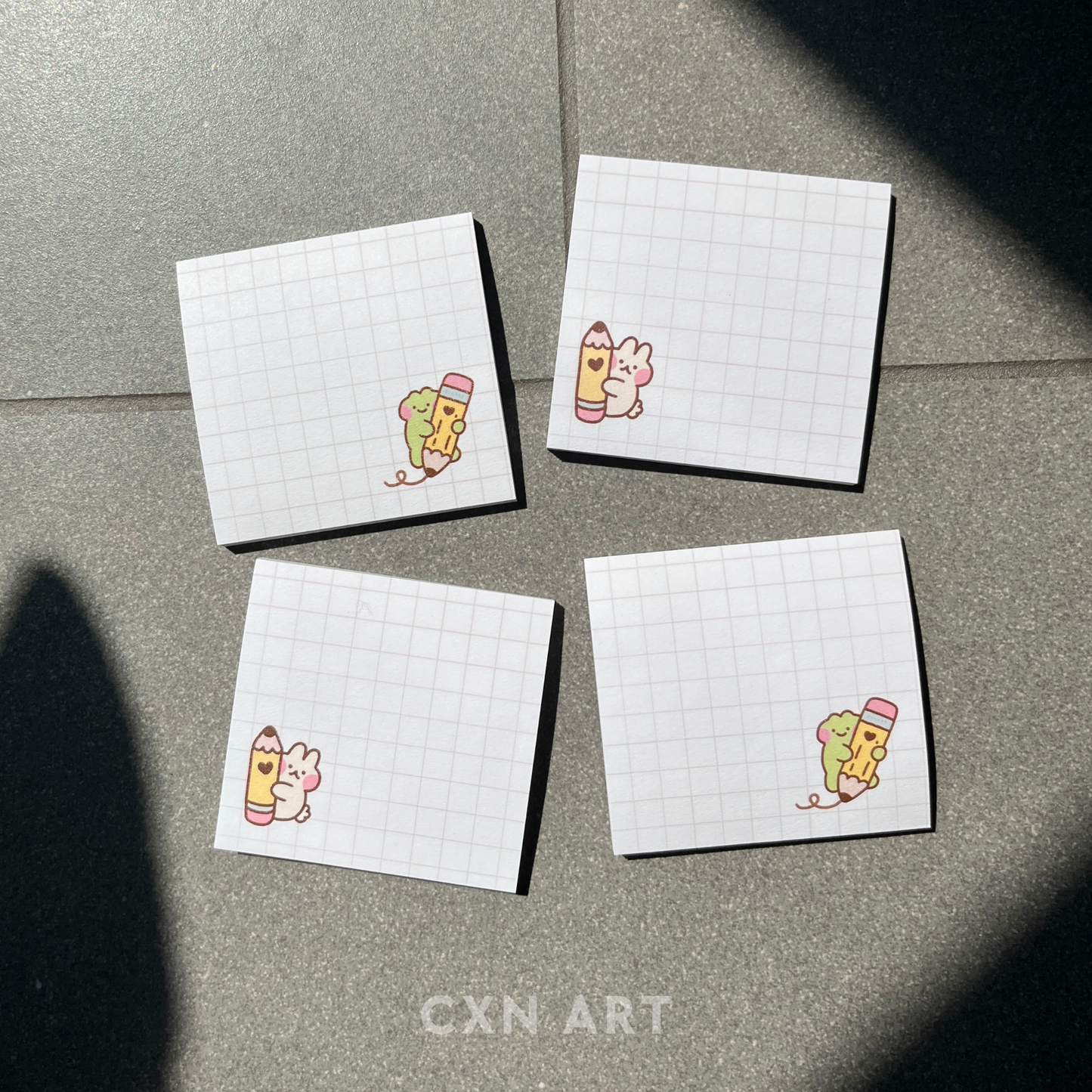 adorable bunny sticky note pad - 3x3 graph lined post it notes