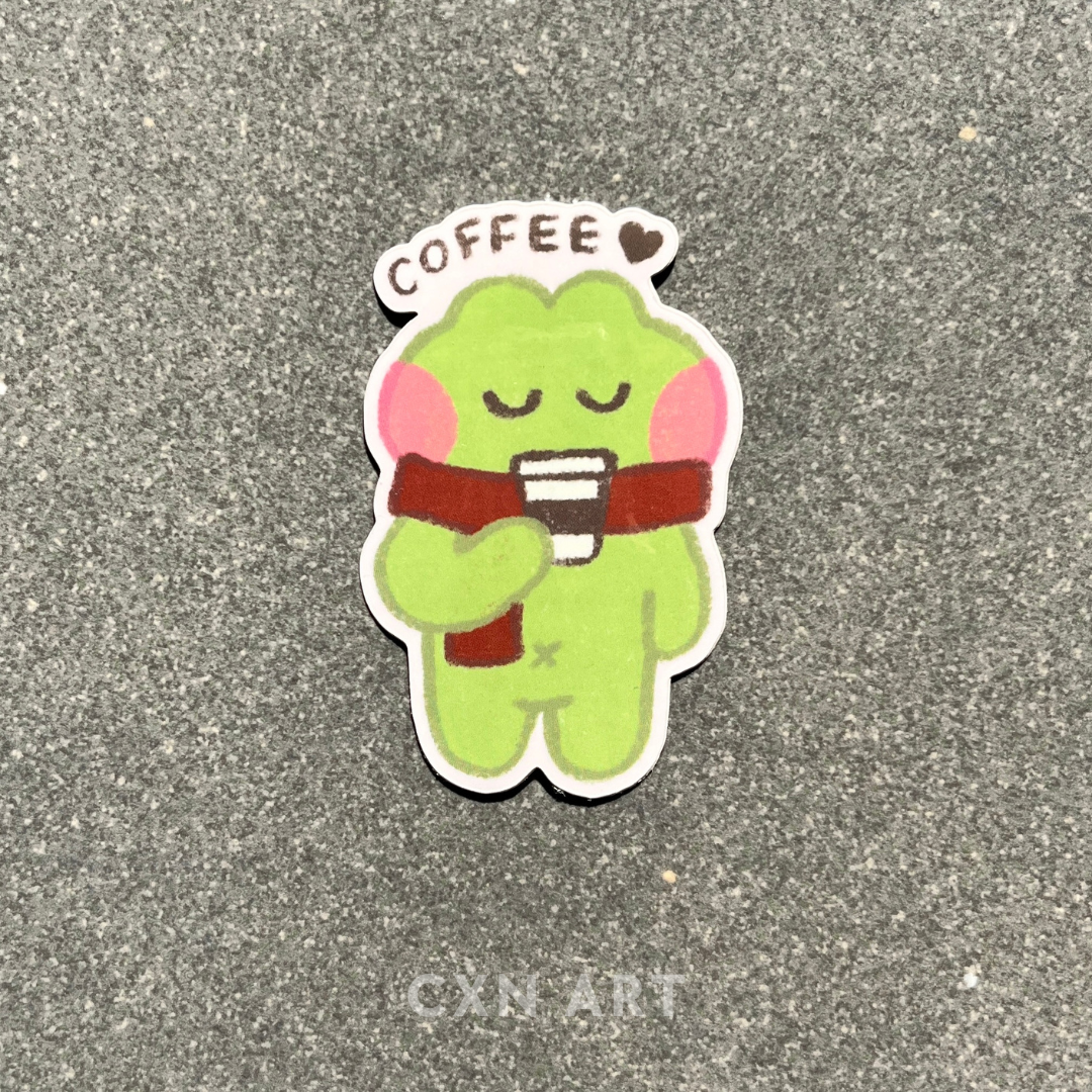 cozy coffee frog glossy sticker