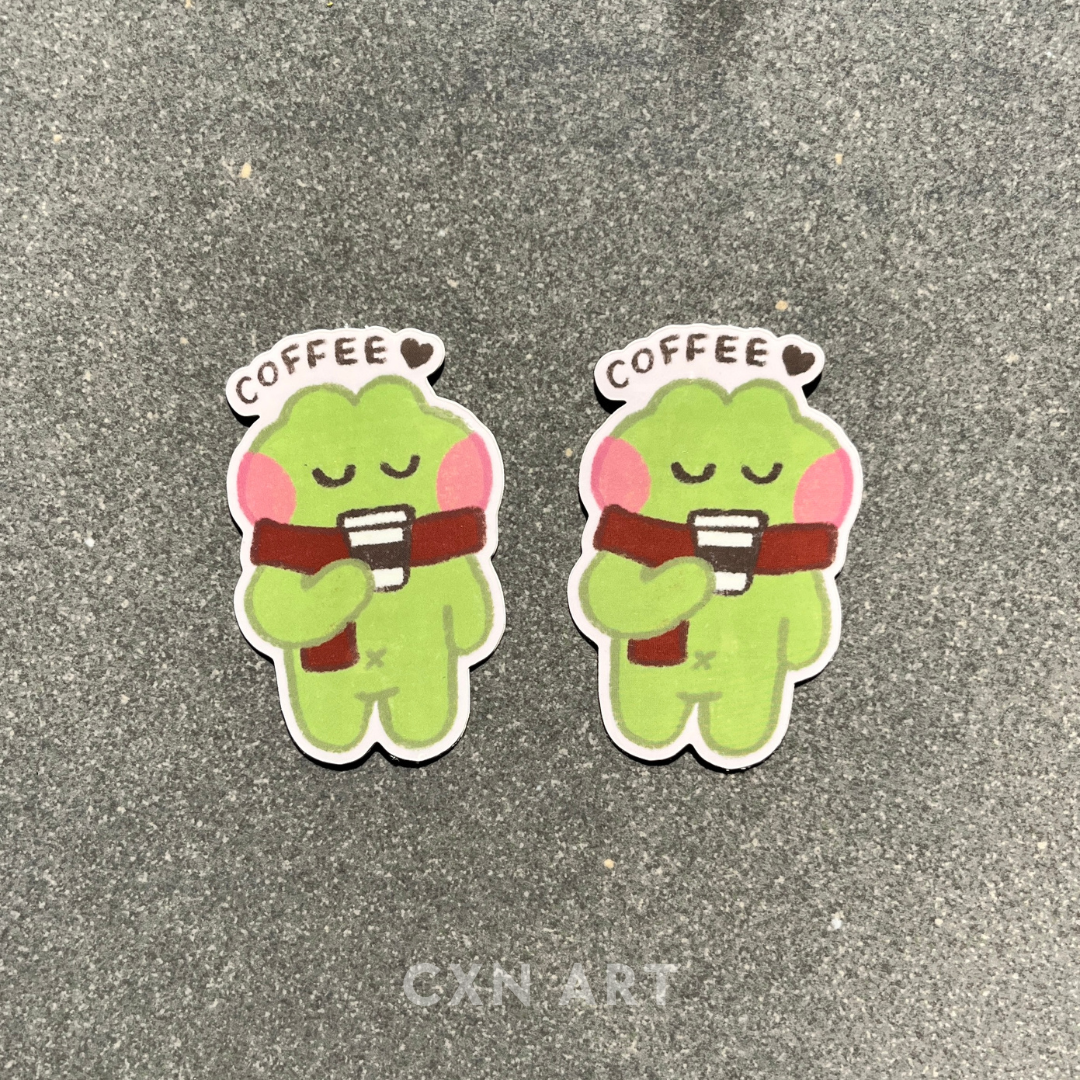 cozy coffee frog glossy sticker