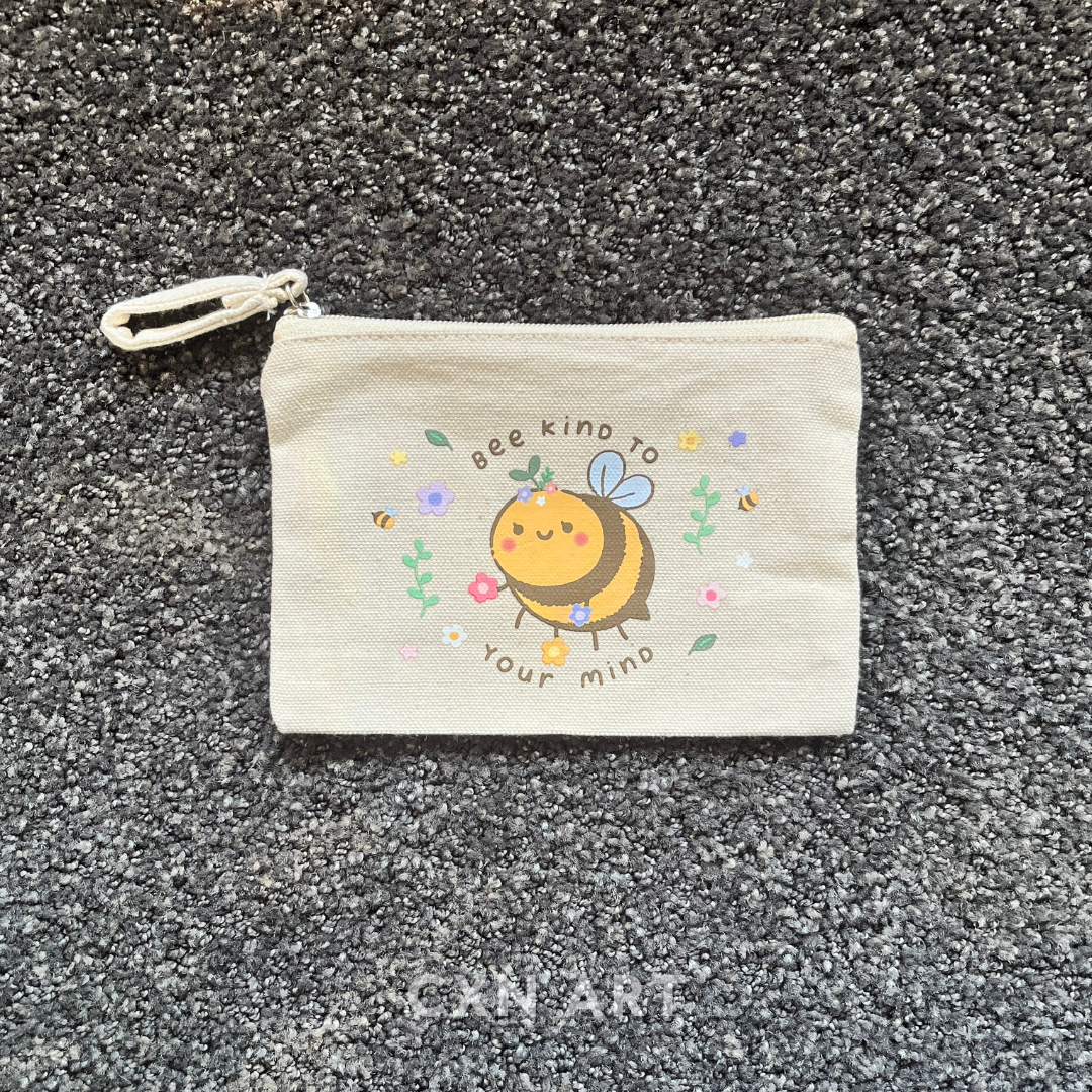 bee kind to your mind flower zipper pouch