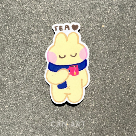 cozy tea bunny glossy sticker