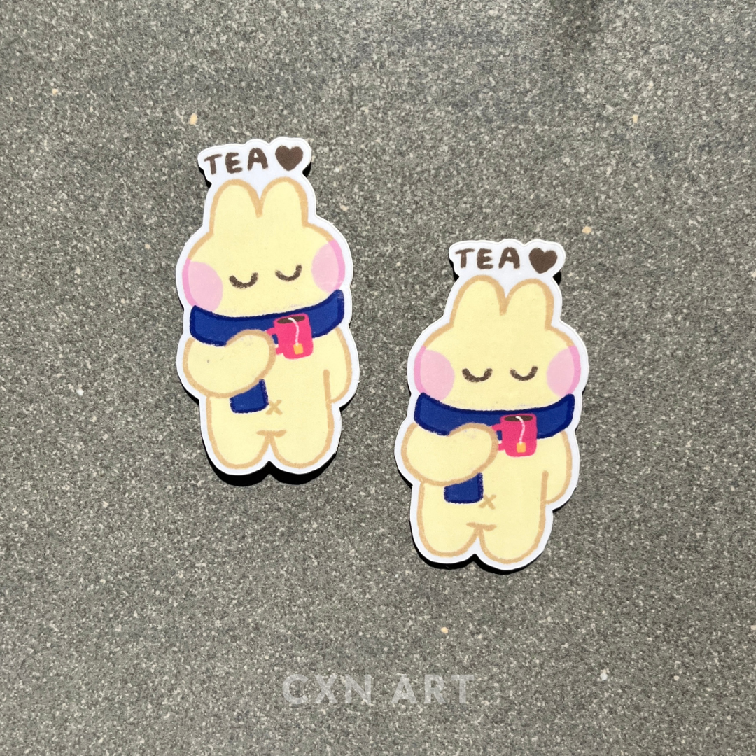 cozy tea bunny glossy sticker