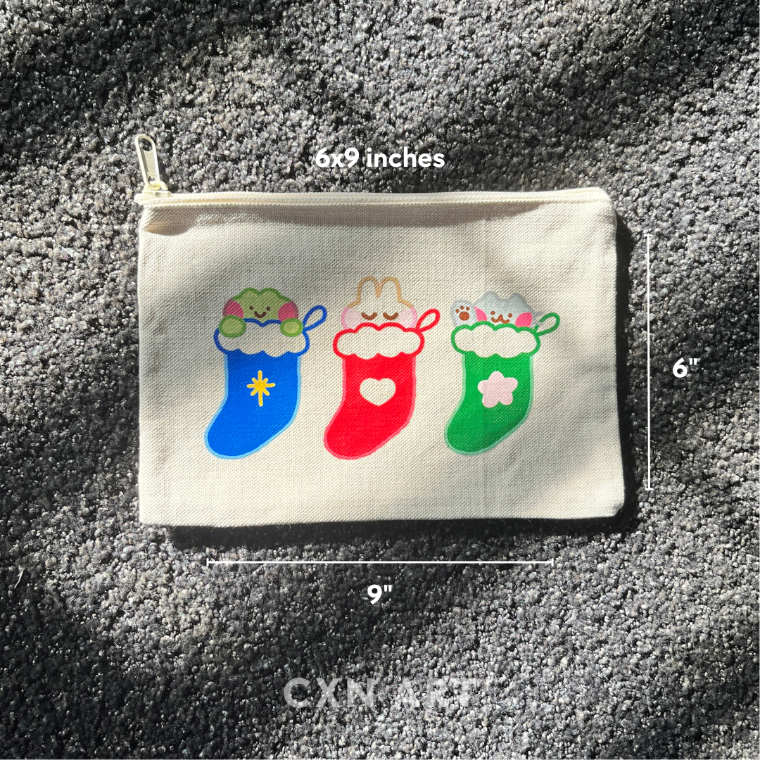 holiday animal stocking zipper pouch 6x9 inches