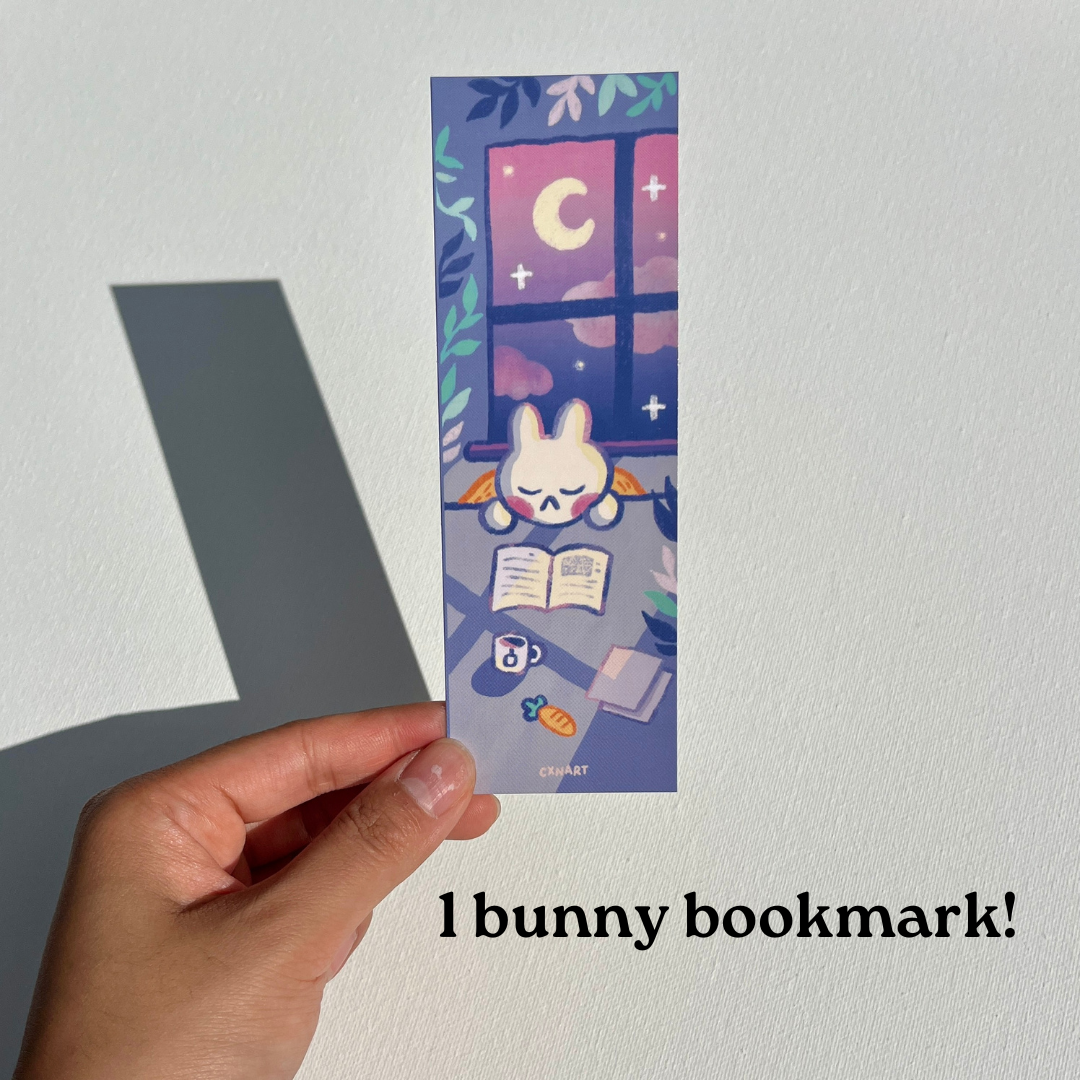 bunny stationery bundle: stickers, bookmark, art print, sticky note pad