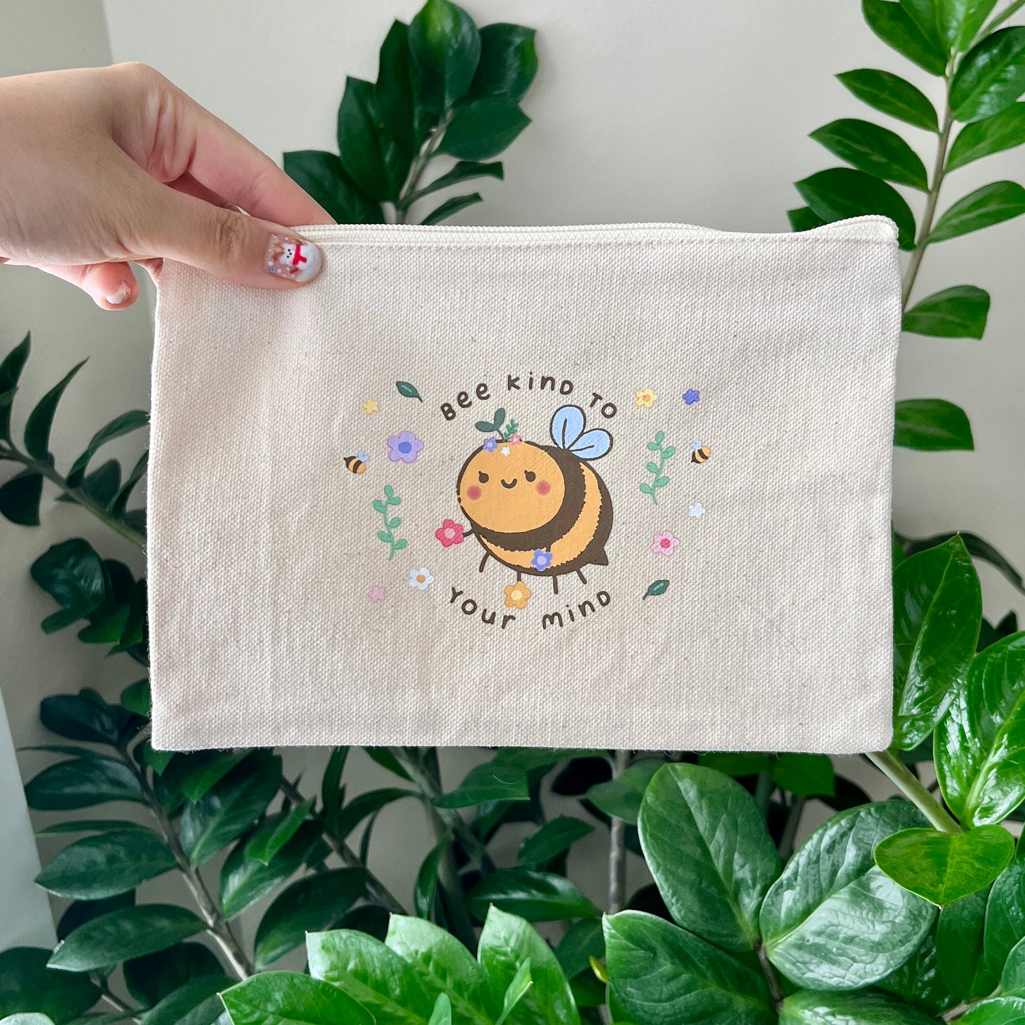 bee kind to your mind flower zipper pouch