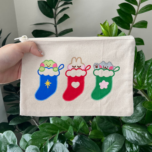 holiday animal stocking zipper pouch 6x9 inches