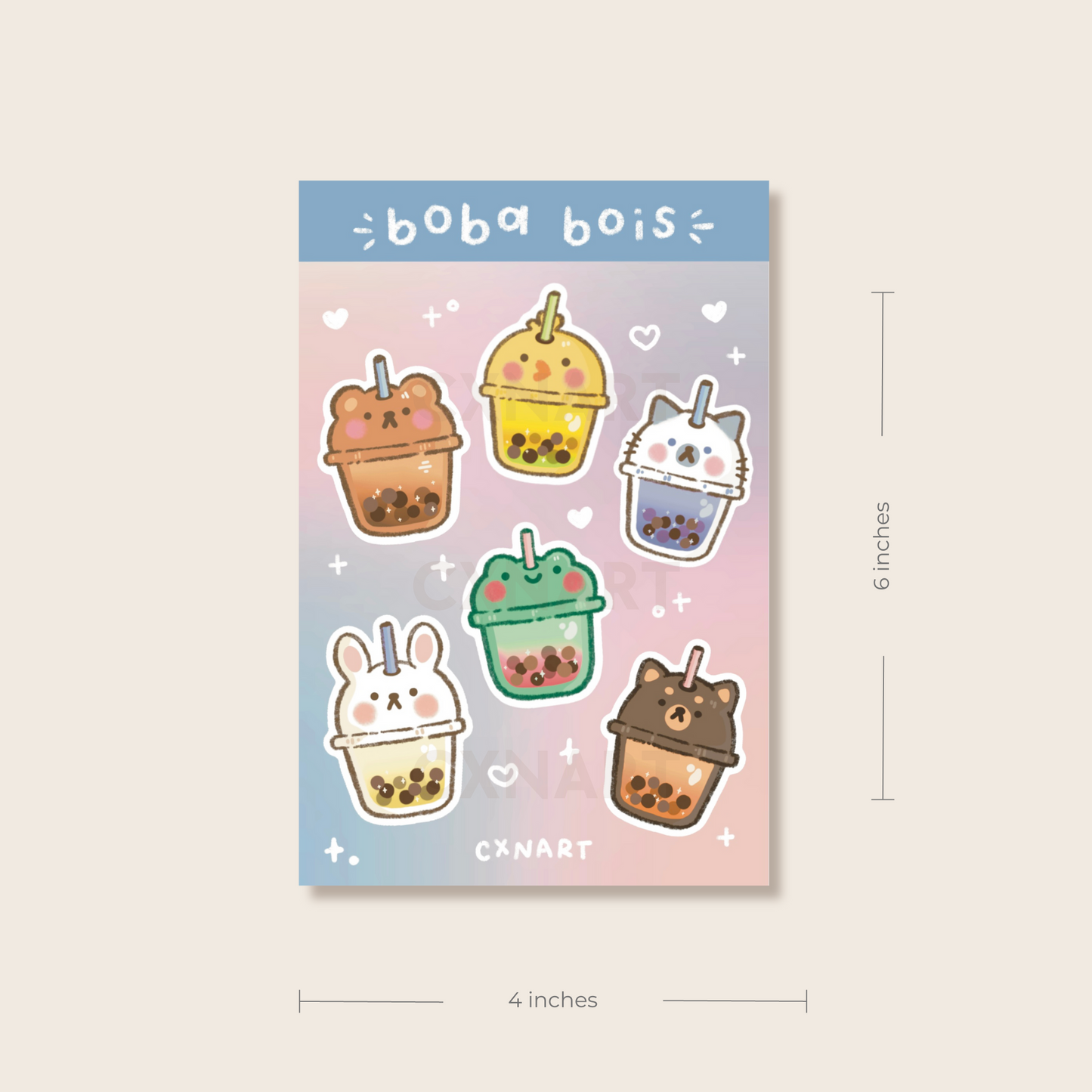 boba bois sticker sheet