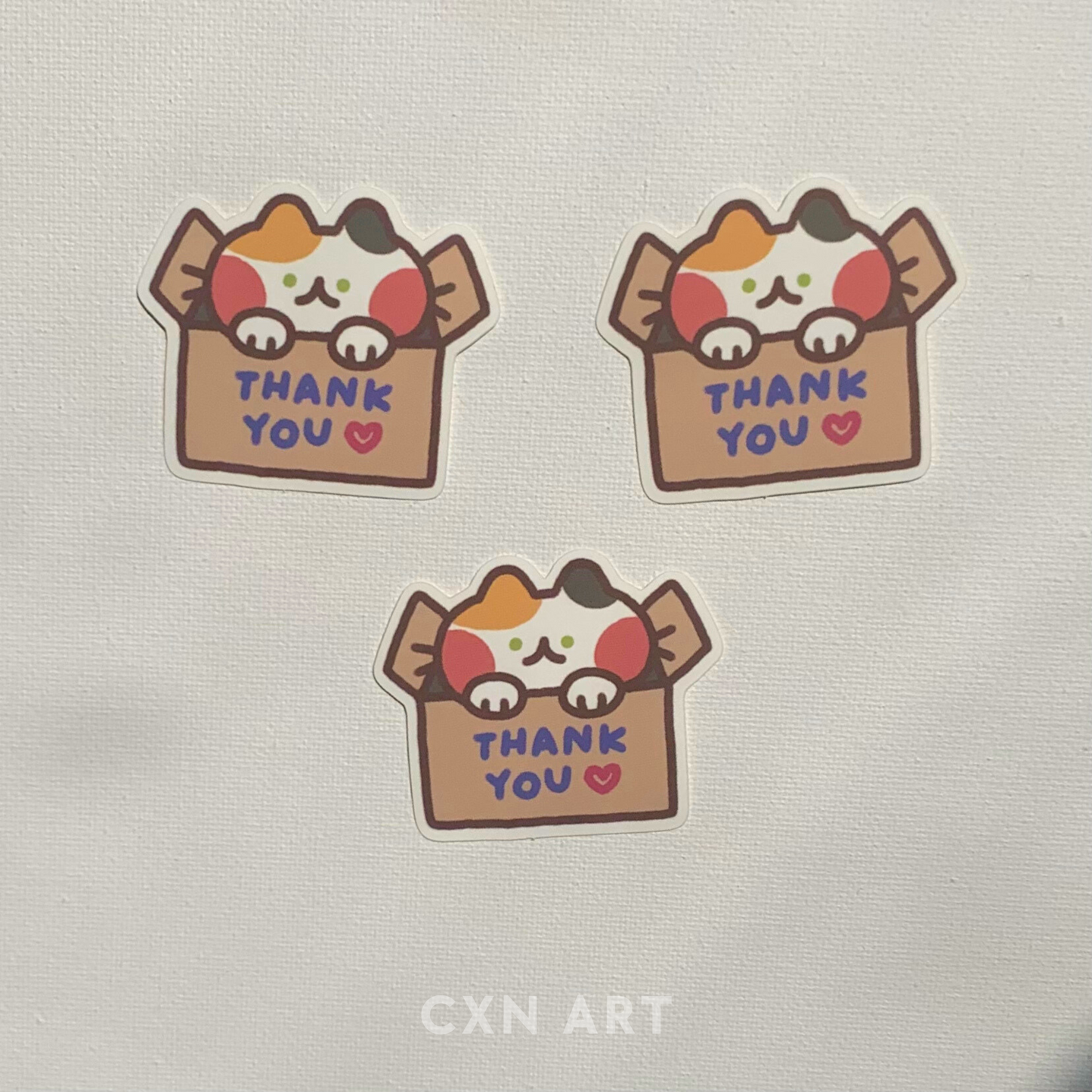 calico cat thank you waterproof matte sticker