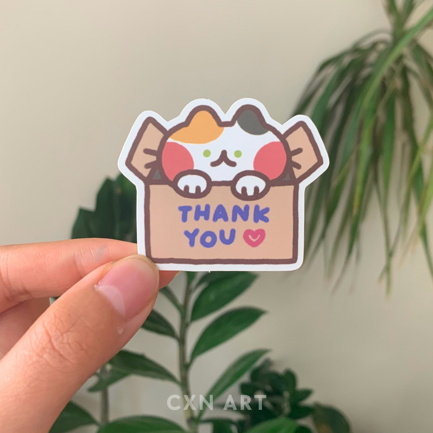 calico cat thank you waterproof matte sticker