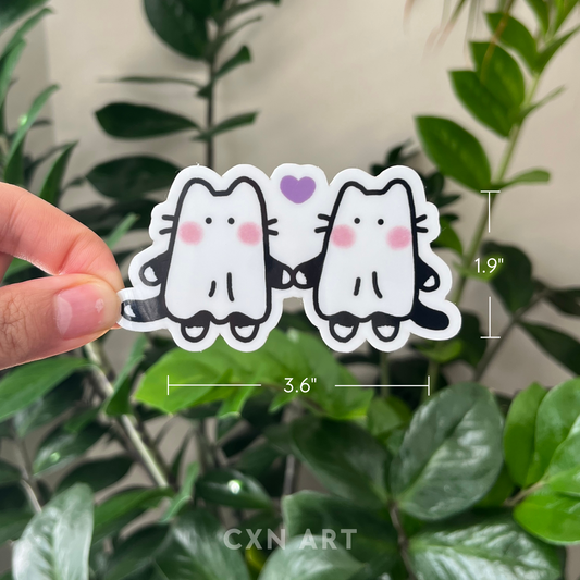 cat ghost glow in the dark waterproof glossy sticker - 3.6"x1.9"