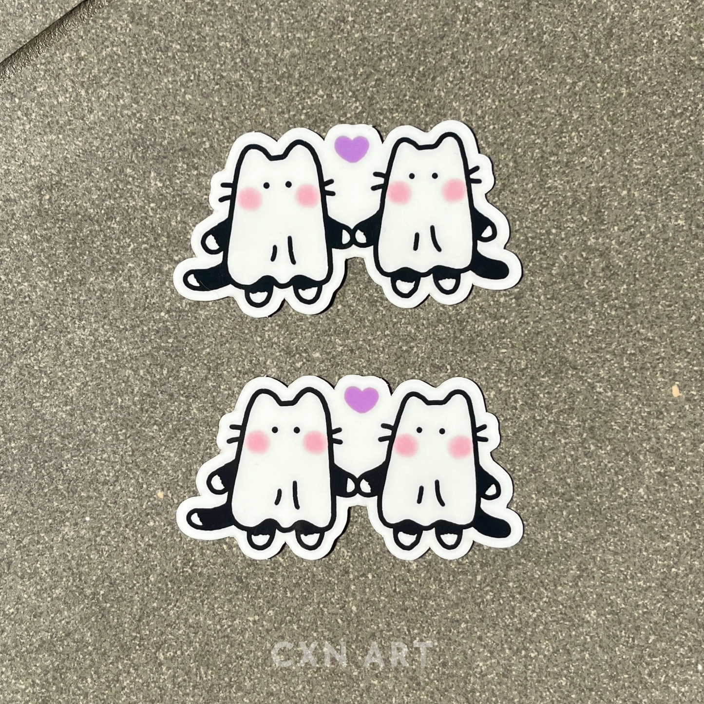 cat ghost glow in the dark waterproof glossy sticker - 3.6"x1.9"