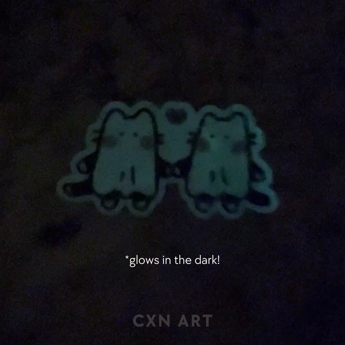 cat ghost glow in the dark waterproof glossy sticker - 3.6"x1.9"