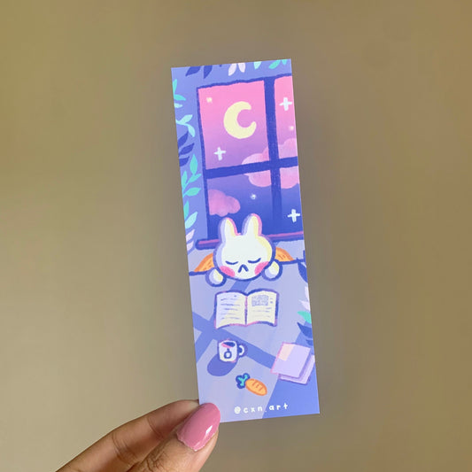 Luna Bunny Reading Glossy Bookmark 2x6 inches