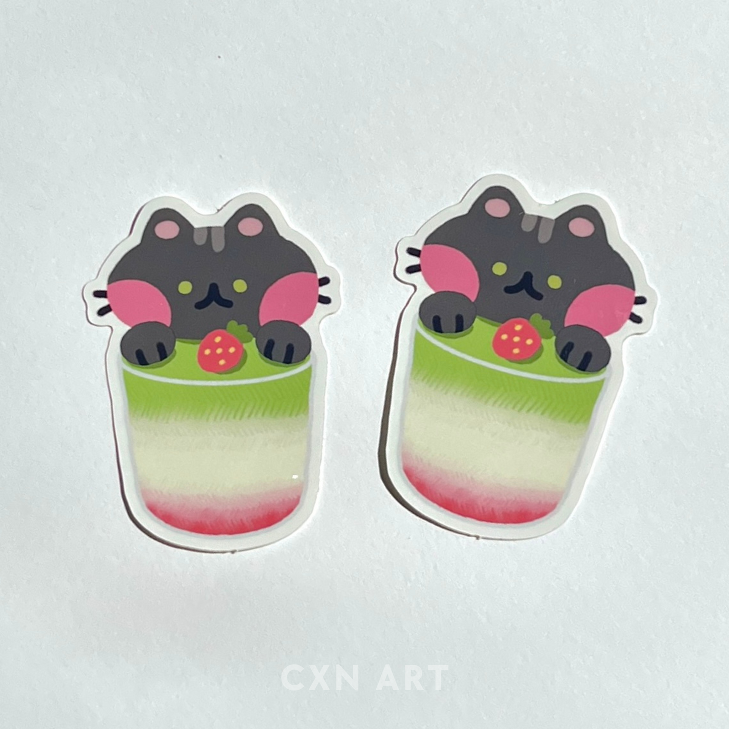 Matcha Strawberry Cat Sticker