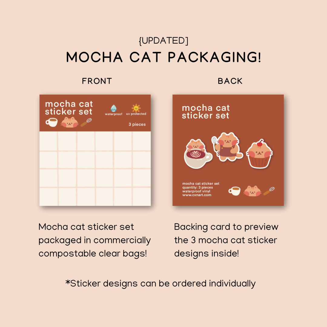 mocha cat waterproof stickers new