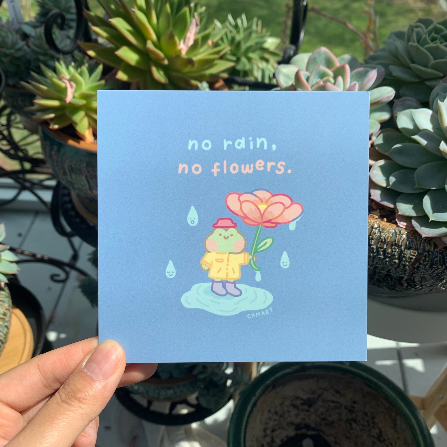no rain no flowers frog art print