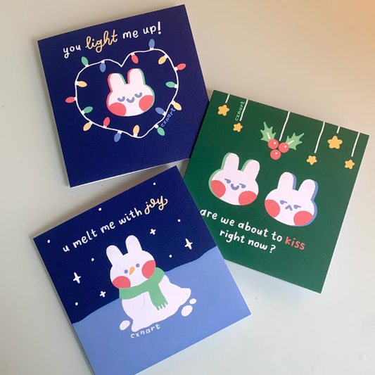 cute bunny winter holiday cards