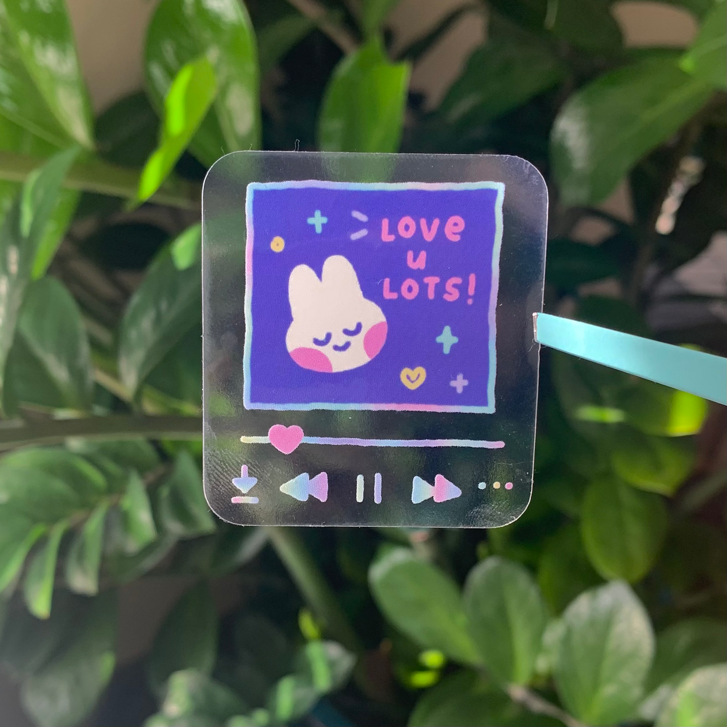 love u lots bunny sticker - clear glossy waterproof vinyl