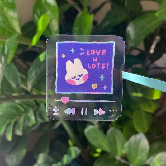 love u lots bunny sticker - clear glossy waterproof vinyl
