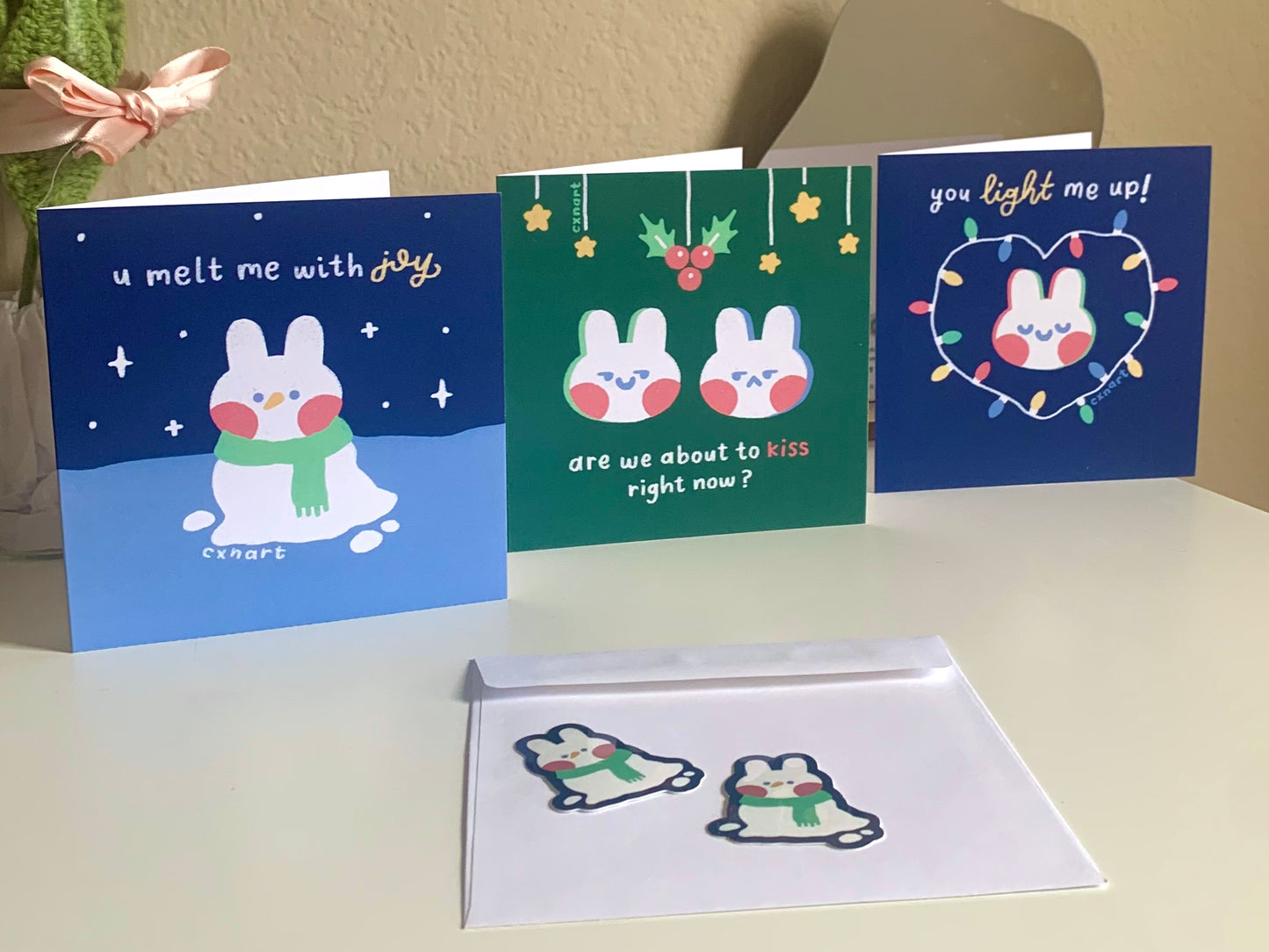 cute bunny winter holiday cards