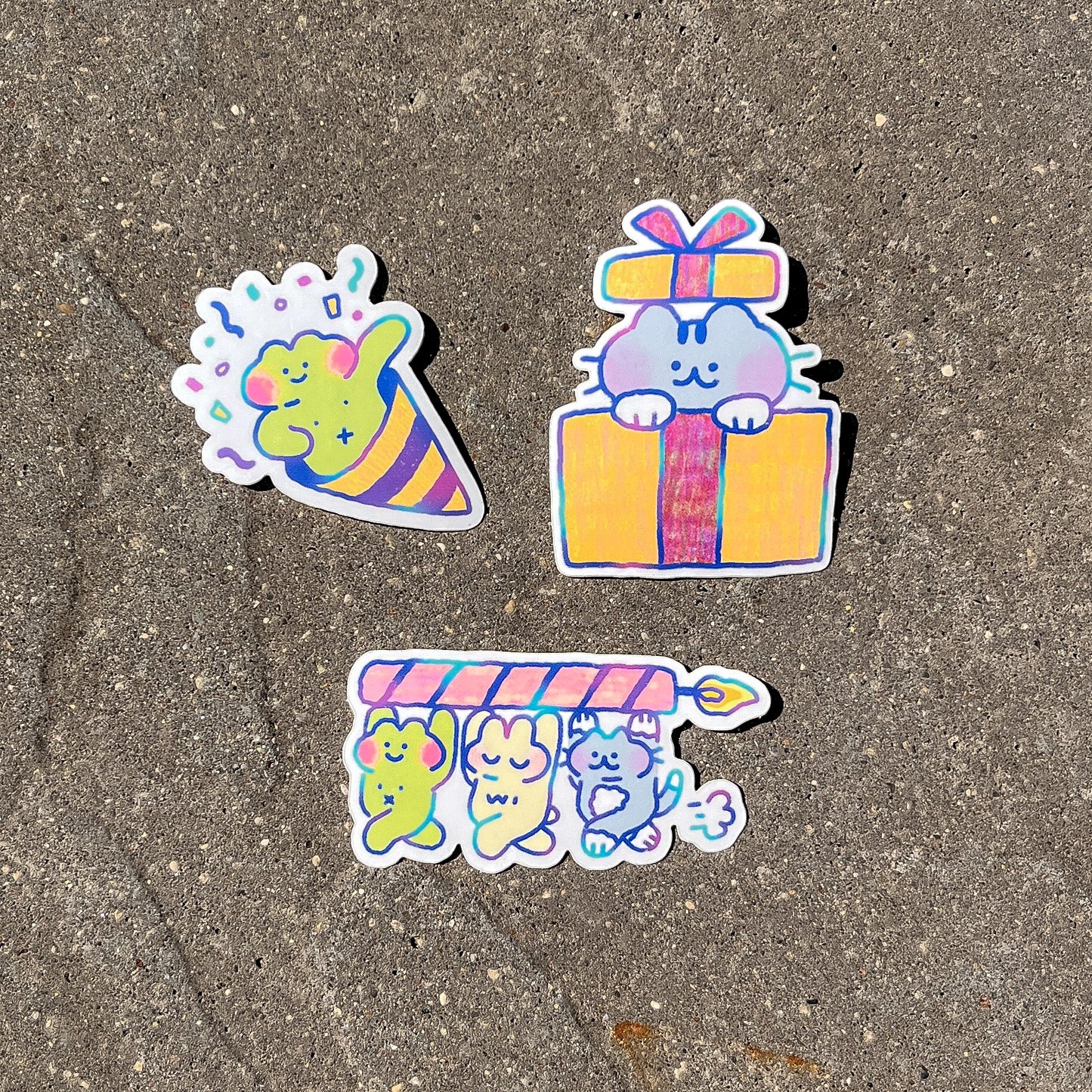 birthday stickers - frog, cat, bunny