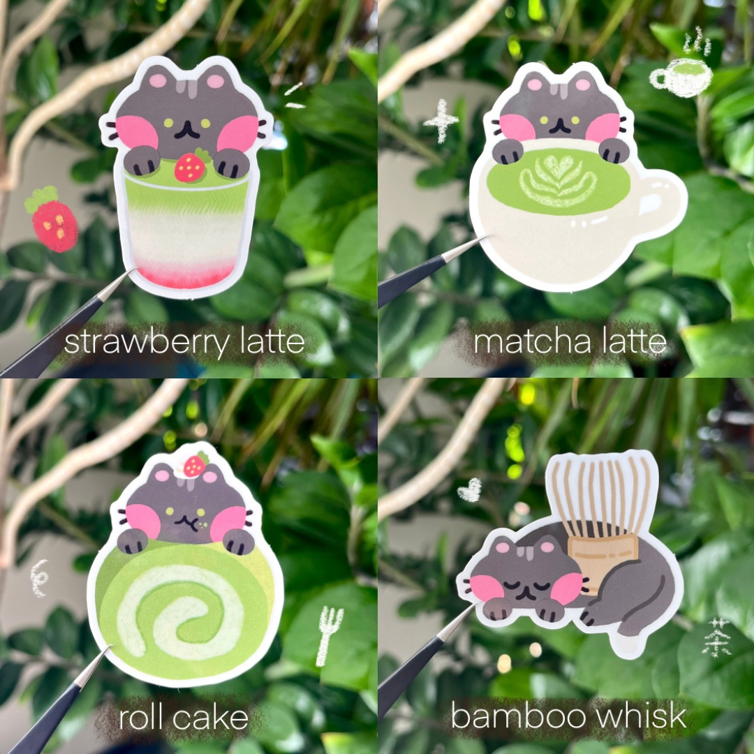 Matcha Black Cat Sticker Set