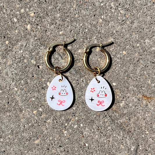 red bunny pearl earrings