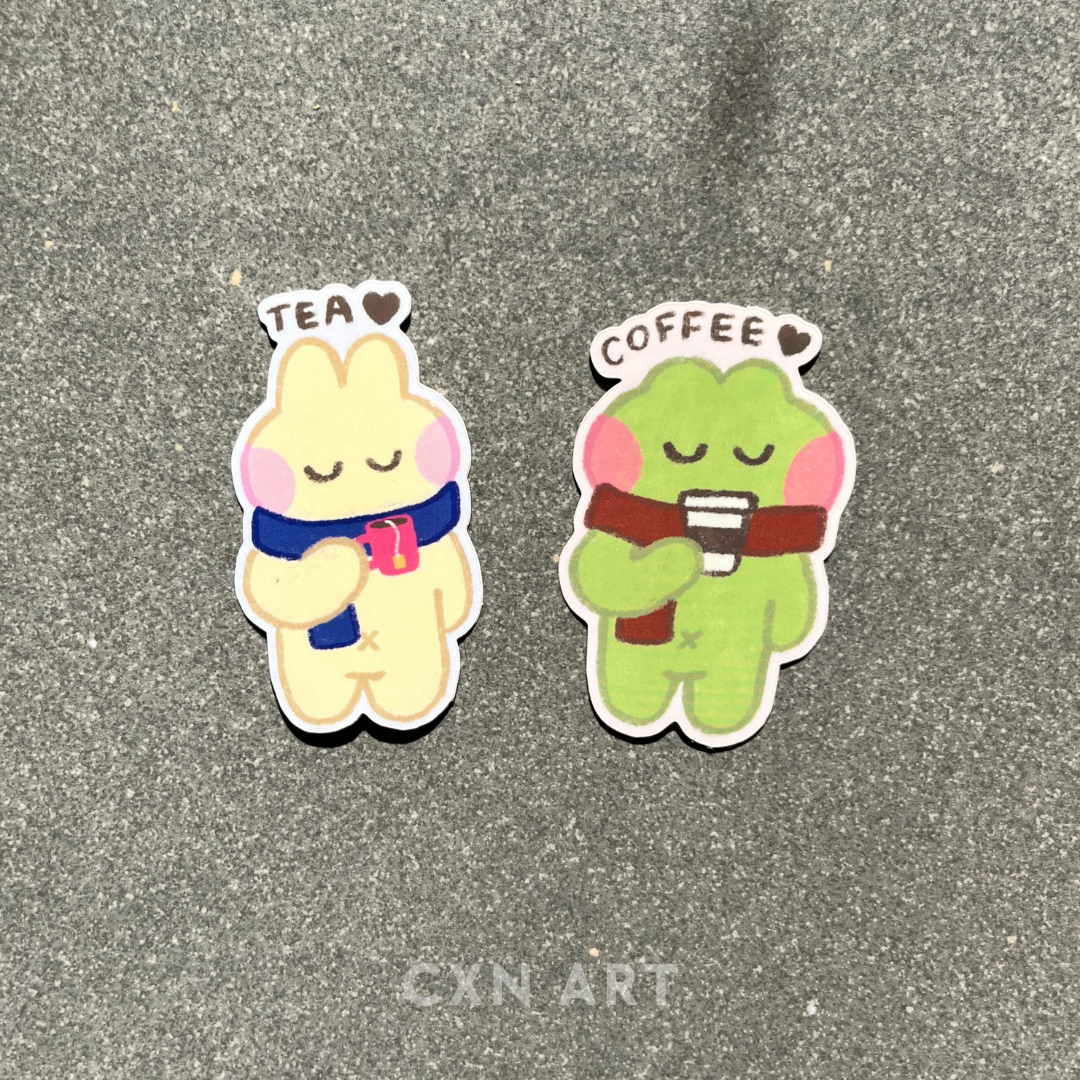 cozy coffee frog glossy sticker