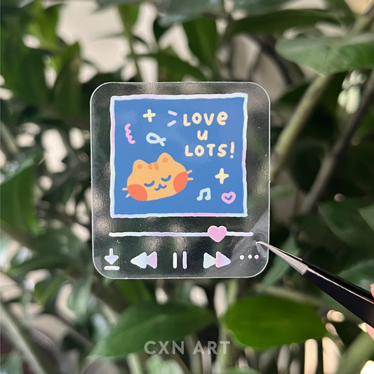 love u lots orange cat sticker - clear waterproof vinyl