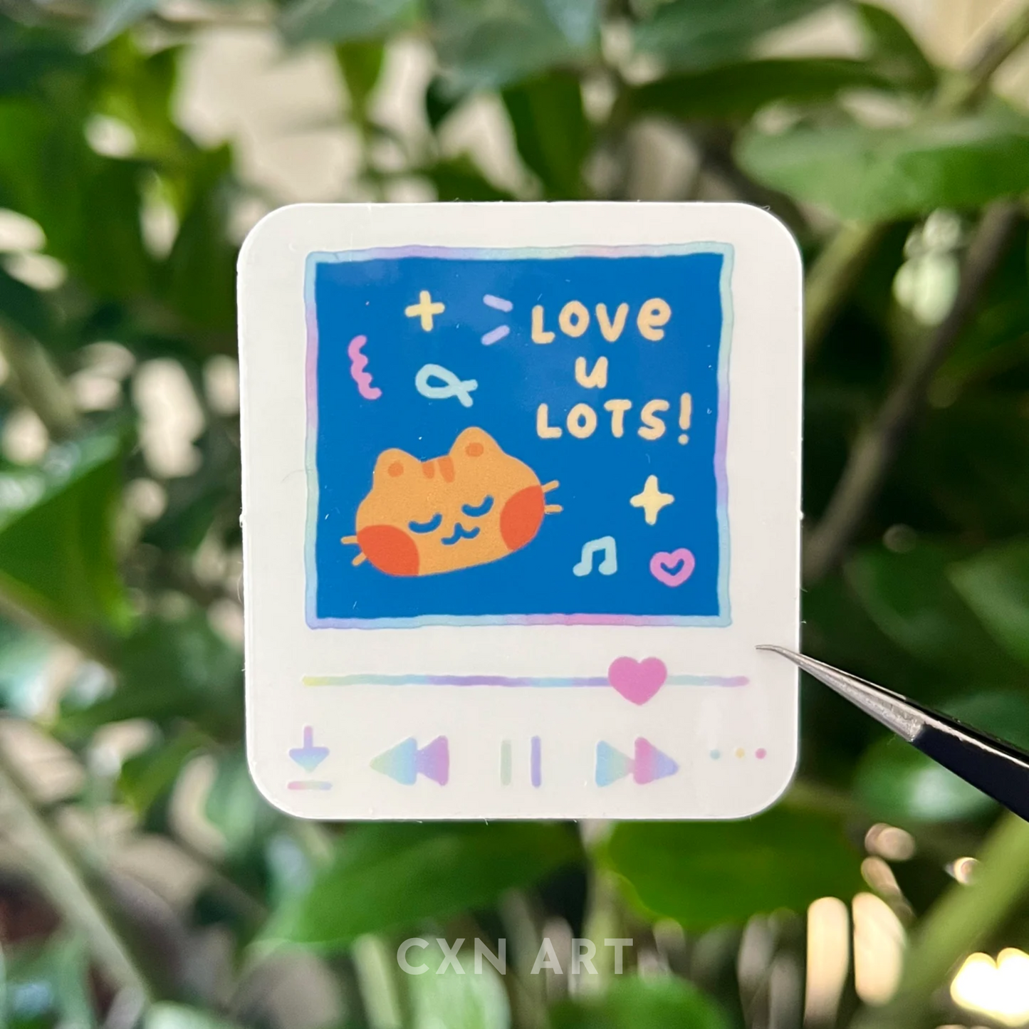 love u lots orange cat sticker - clear waterproof vinyl