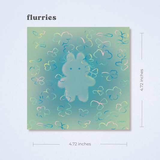 Art print of a bunny with a cloud, butterfly, gradient design illustratino and vignette on a light blue, teal, aquamarine, pistachio pastel background