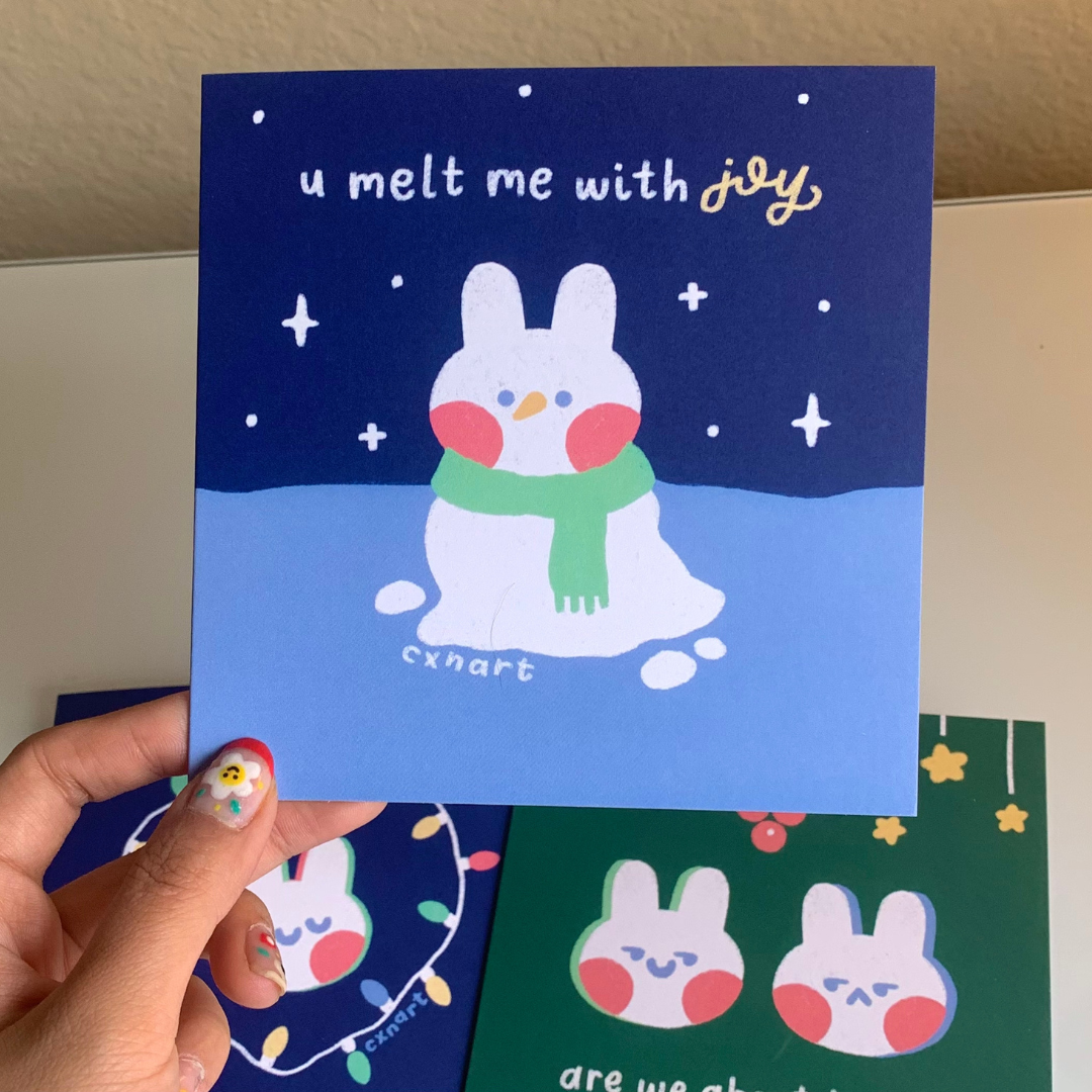 cute bunny winter holiday cards